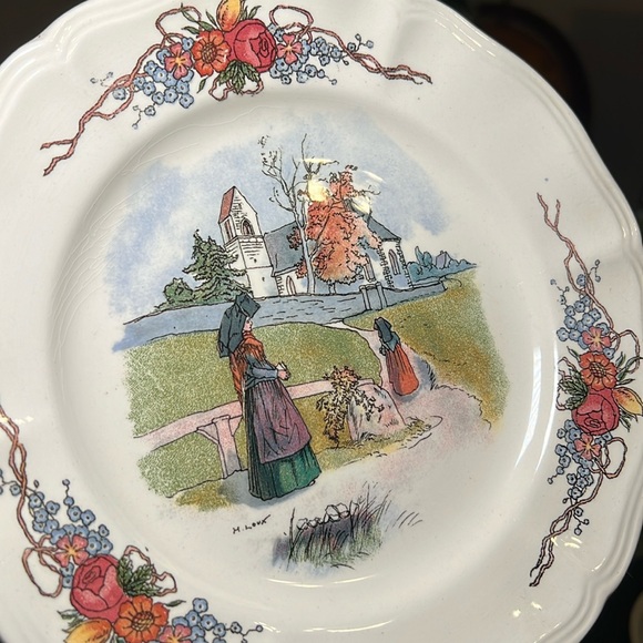 Vintage French Obernai Sarreguemines Plate Church France Alsace Village - Picture 3 of 4